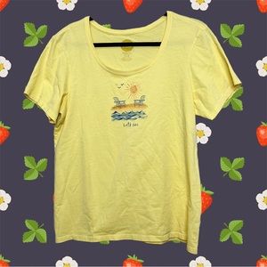 Life is Good Yellow Women’s Scoop Neck Let’s Sea Graphic Tee Size Large